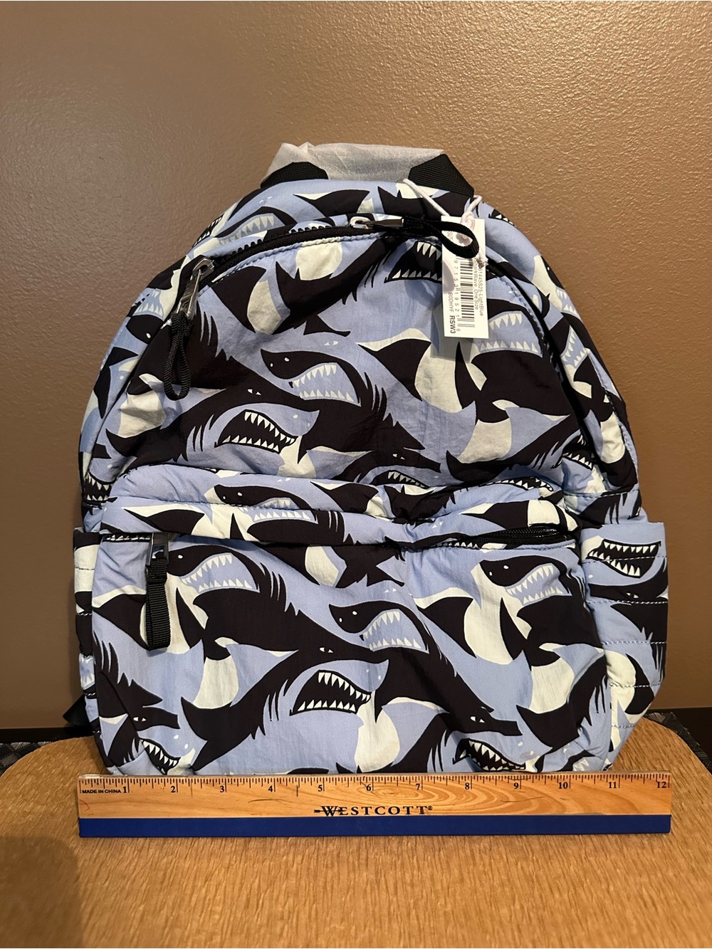 Amazon Essentials Shark Print Light Blue Canvas Backpack - Boys